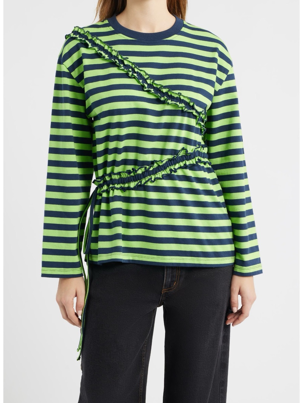 Prudie Stripe Ruffle Trim Top